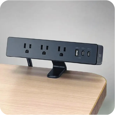 專利款前後雙向多功能延長線【桌夾式（白/黑）】