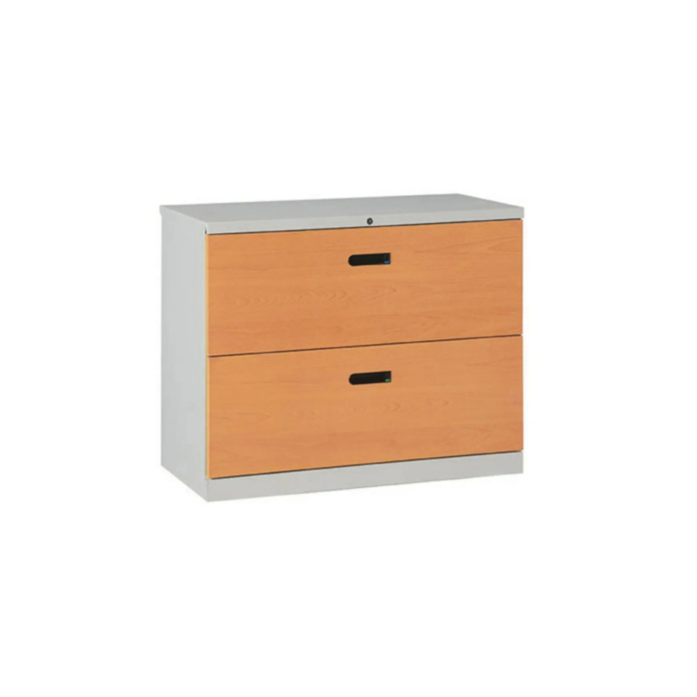 抽屜二層式鋼製公文櫃(熱烤轉印木紋)