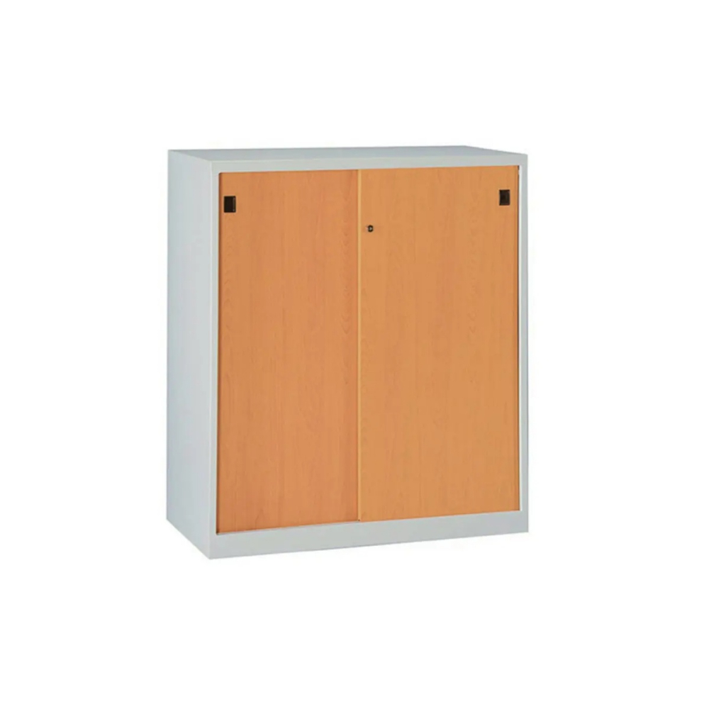 鐵拉門下置式鋼製公文櫃(熱烤轉印木紋)