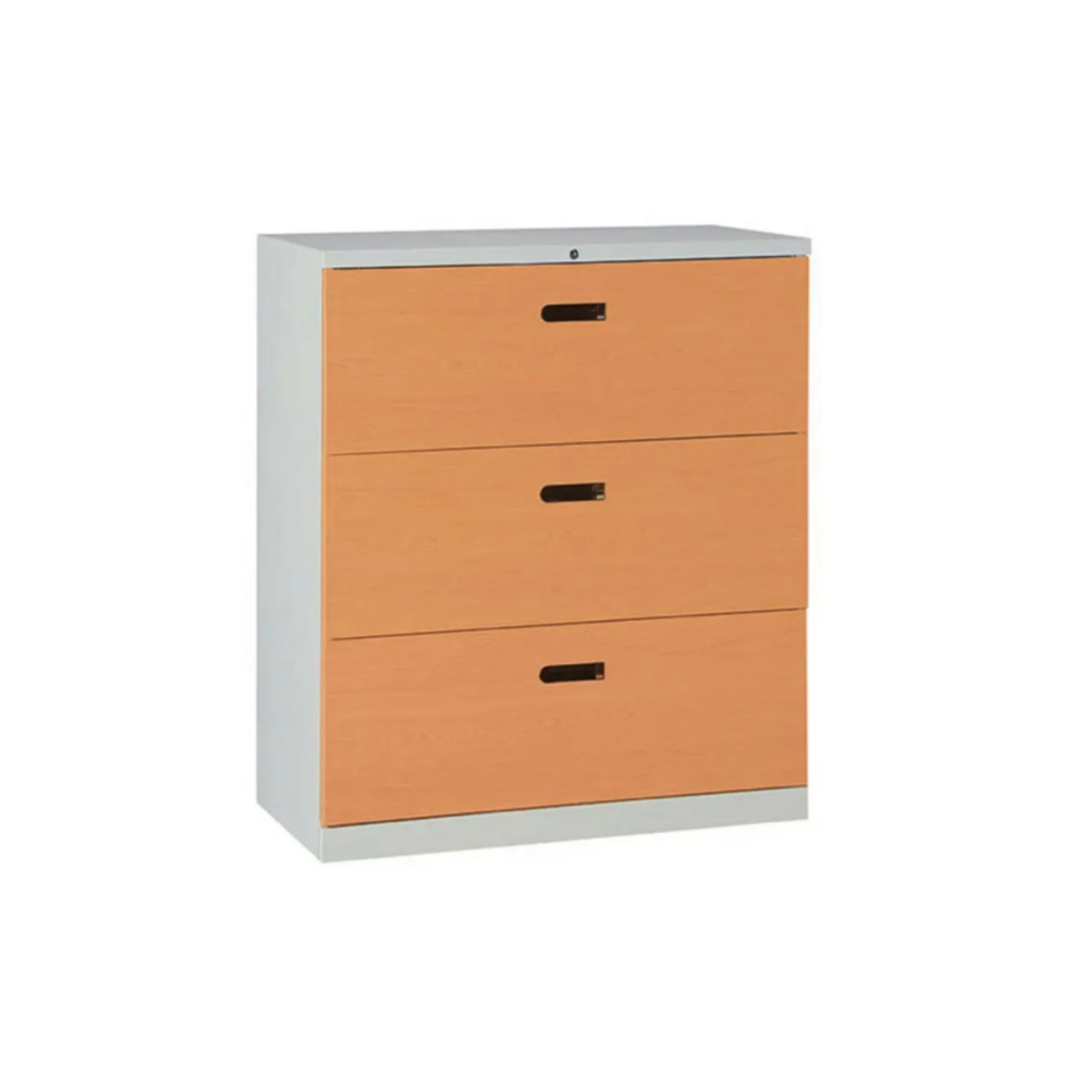 抽屜三層式鋼製公文櫃(熱烤轉印木紋)